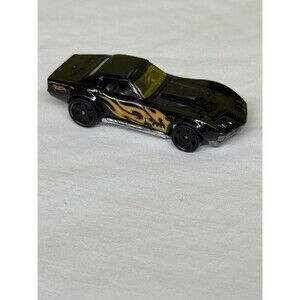 Hot Wheels '69 Corvette-Black w/Gold Graphic Flames-Muscle Car 2010 Collection